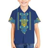 Vyshyvanka Day Family Matching Off The Shoulder Long Sleeve Dress and Hawaiian Shirt Ukrainian Folk Traditions Pattern Blue Version