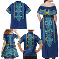 Vyshyvanka Day Family Matching Off Shoulder Maxi Dress and Hawaiian Shirt Ukrainian Folk Traditions Pattern Blue Version