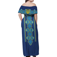 Vyshyvanka Day Family Matching Off Shoulder Maxi Dress and Hawaiian Shirt Ukrainian Folk Traditions Pattern Blue Version