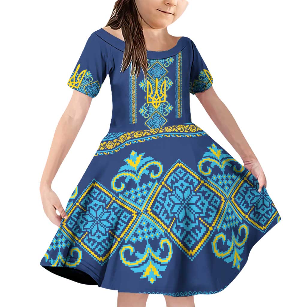 Vyshyvanka Day Family Matching Off Shoulder Short Dress and Hawaiian Shirt Ukrainian Folk Traditions Pattern Blue Version