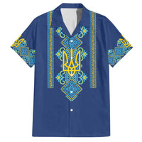 Vyshyvanka Day Family Matching Off Shoulder Short Dress and Hawaiian Shirt Ukrainian Folk Traditions Pattern Blue Version