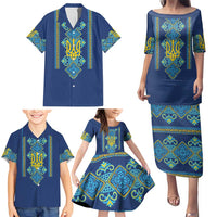 Vyshyvanka Day Family Matching Puletasi and Hawaiian Shirt Ukrainian Folk Traditions Pattern Blue Version