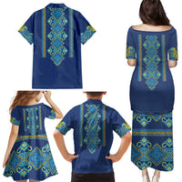 Vyshyvanka Day Family Matching Puletasi and Hawaiian Shirt Ukrainian Folk Traditions Pattern Blue Version