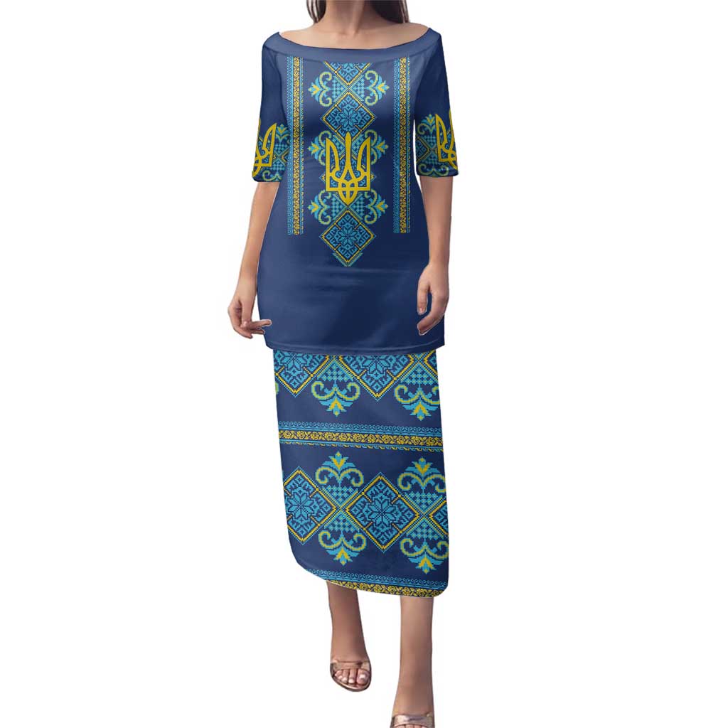 Vyshyvanka Day Family Matching Puletasi and Hawaiian Shirt Ukrainian Folk Traditions Pattern Blue Version