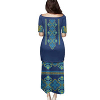 Vyshyvanka Day Family Matching Puletasi and Hawaiian Shirt Ukrainian Folk Traditions Pattern Blue Version