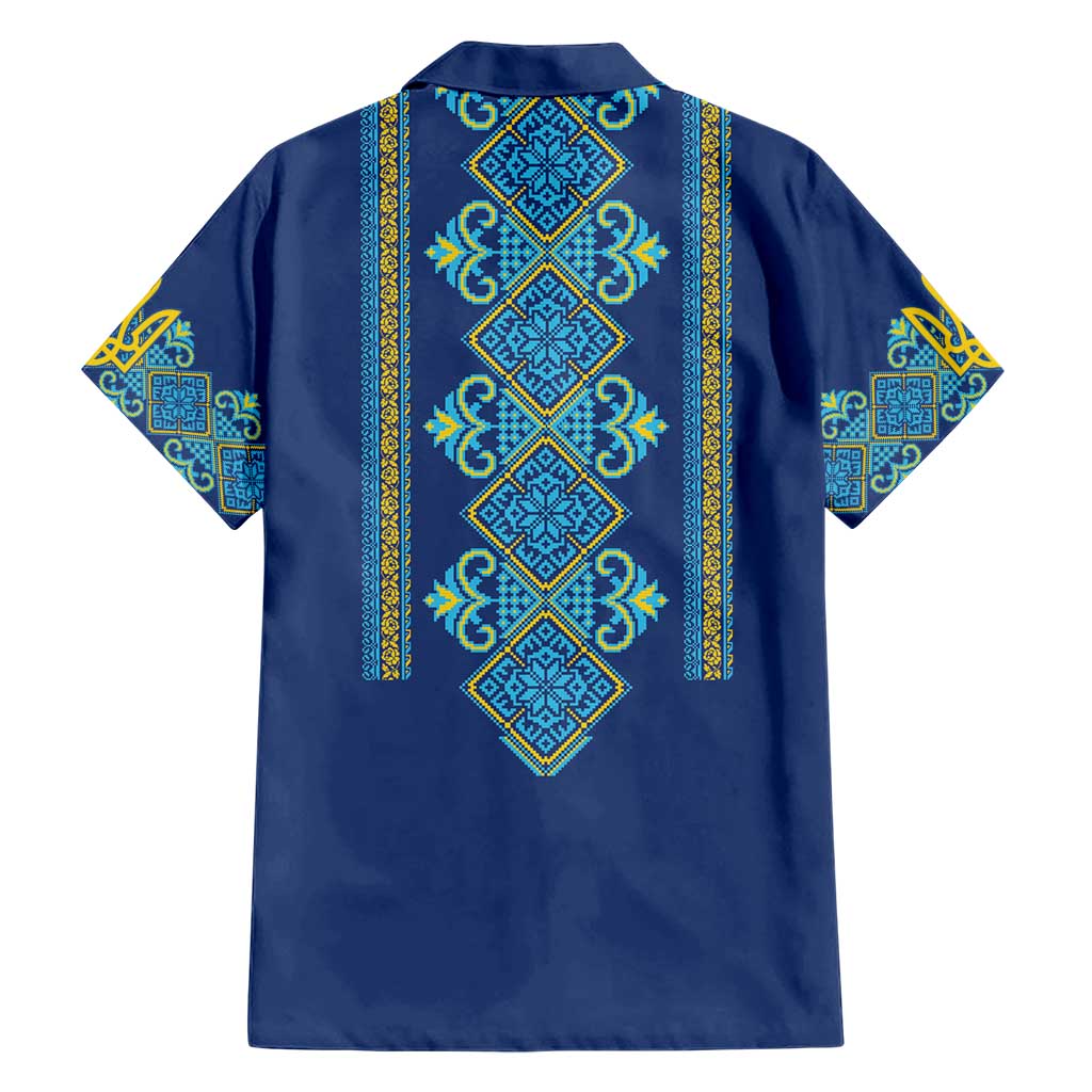 Vyshyvanka Day Family Matching Short Sleeve Bodycon Dress and Hawaiian Shirt Ukrainian Folk Traditions Pattern Blue Version