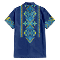 Vyshyvanka Day Family Matching Short Sleeve Bodycon Dress and Hawaiian Shirt Ukrainian Folk Traditions Pattern Blue Version