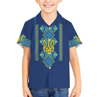 Vyshyvanka Day Family Matching Short Sleeve Bodycon Dress and Hawaiian Shirt Ukrainian Folk Traditions Pattern Blue Version