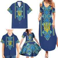 Vyshyvanka Day Family Matching Summer Maxi Dress and Hawaiian Shirt Ukrainian Folk Traditions Pattern Blue Version