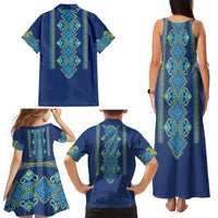 Vyshyvanka Day Family Matching Tank Maxi Dress and Hawaiian Shirt Ukrainian Folk Traditions Pattern Blue Version