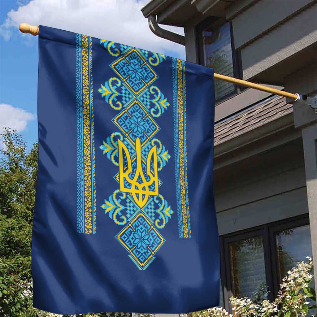 Vyshyvanka Day Garden Flag Ukrainian Folk Traditions Pattern Blue Version