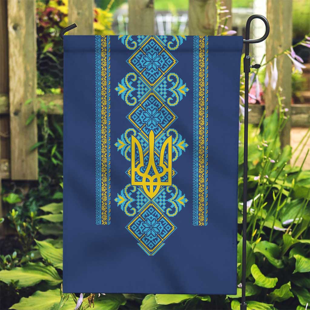 Vyshyvanka Day Garden Flag Ukrainian Folk Traditions Pattern Blue Version