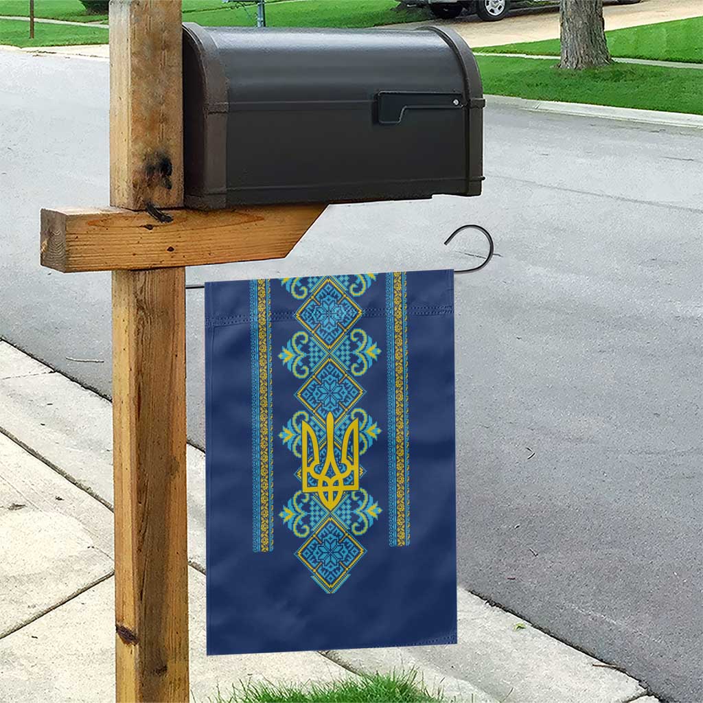Vyshyvanka Day Garden Flag Ukrainian Folk Traditions Pattern Blue Version