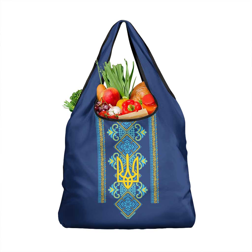 Vyshyvanka Day Grocery Bag Ukrainian Folk Traditions Pattern Blue Version