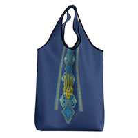 Vyshyvanka Day Grocery Bag Ukrainian Folk Traditions Pattern Blue Version