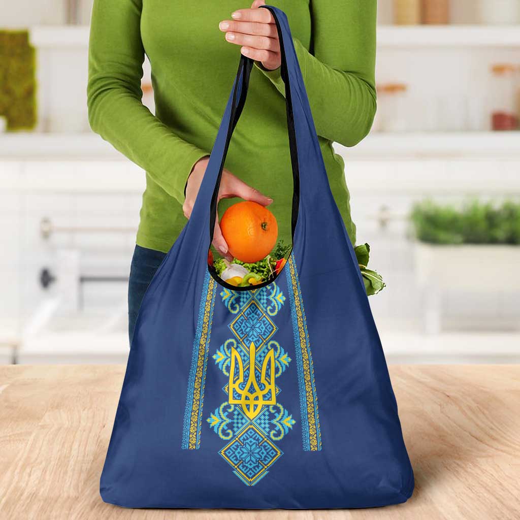 Vyshyvanka Day Grocery Bag Ukrainian Folk Traditions Pattern Blue Version
