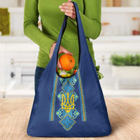 Vyshyvanka Day Grocery Bag Ukrainian Folk Traditions Pattern Blue Version