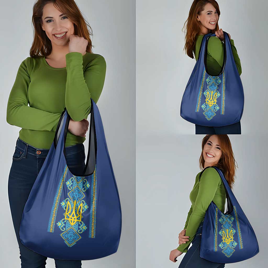 Vyshyvanka Day Grocery Bag Ukrainian Folk Traditions Pattern Blue Version