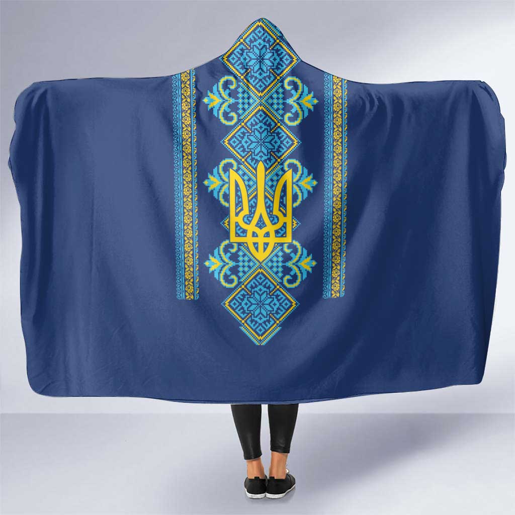 Vyshyvanka Day Hooded Blanket Ukrainian Folk Traditions Pattern Blue Version