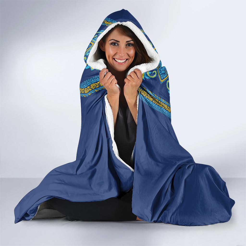 Vyshyvanka Day Hooded Blanket Ukrainian Folk Traditions Pattern Blue Version