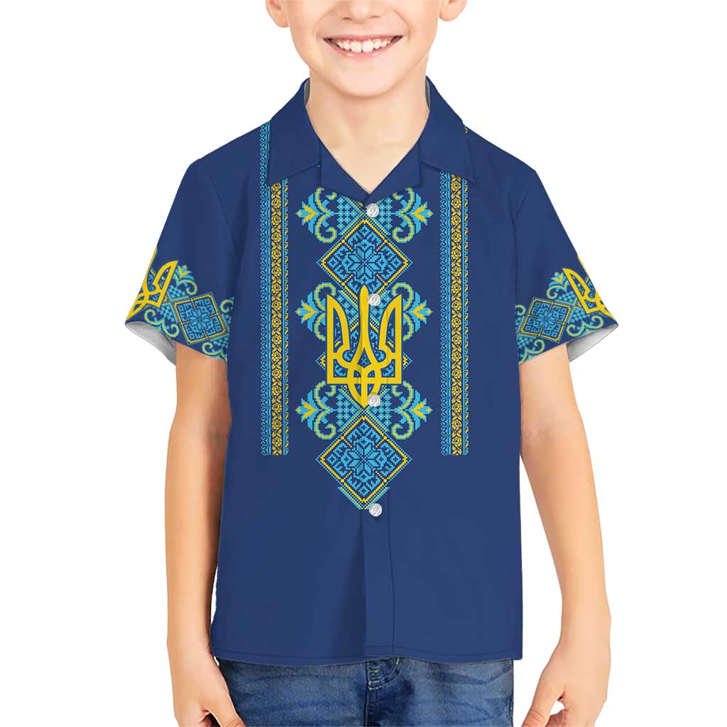 Vyshyvanka Day Kid Hawaiian Shirt Ukrainian Folk Traditions Pattern Blue Version