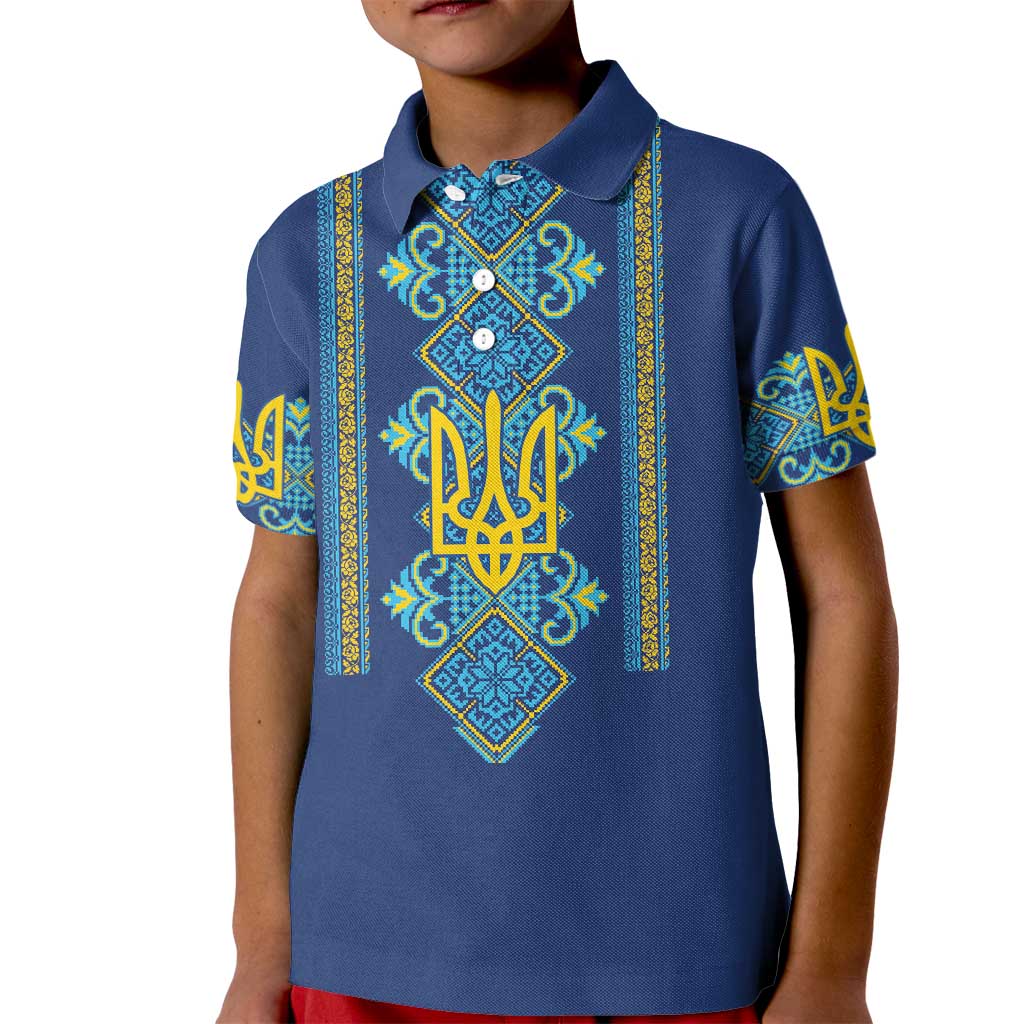 Vyshyvanka Day Kid Polo Shirt Ukrainian Folk Traditions Pattern Blue Version
