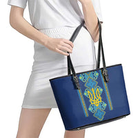 Vyshyvanka Day Leather Tote Bag Ukrainian Folk Traditions Pattern Blue Version