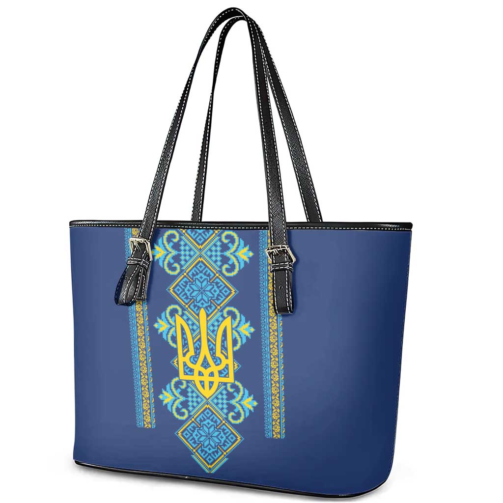 Vyshyvanka Day Leather Tote Bag Ukrainian Folk Traditions Pattern Blue Version