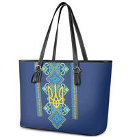 Vyshyvanka Day Leather Tote Bag Ukrainian Folk Traditions Pattern Blue Version
