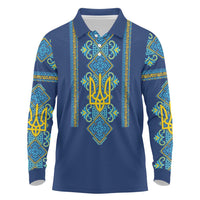 Vyshyvanka Day Long Sleeve Polo Shirt Ukrainian Folk Traditions Pattern Blue Version