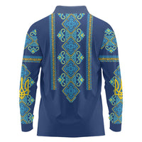 Vyshyvanka Day Long Sleeve Polo Shirt Ukrainian Folk Traditions Pattern Blue Version