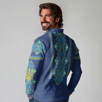 Vyshyvanka Day Long Sleeve Polo Shirt Ukrainian Folk Traditions Pattern Blue Version