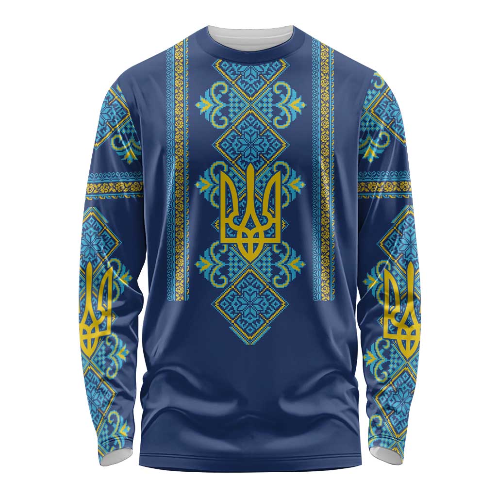 Vyshyvanka Day Long Sleeve Shirt Ukrainian Folk Traditions Pattern Blue Version