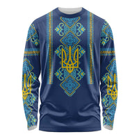 Vyshyvanka Day Long Sleeve Shirt Ukrainian Folk Traditions Pattern Blue Version