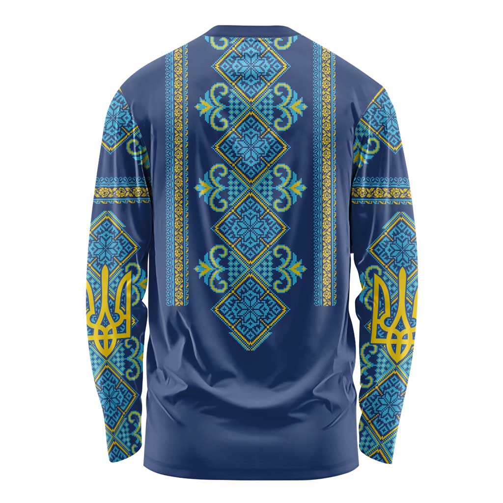 Vyshyvanka Day Long Sleeve Shirt Ukrainian Folk Traditions Pattern Blue Version