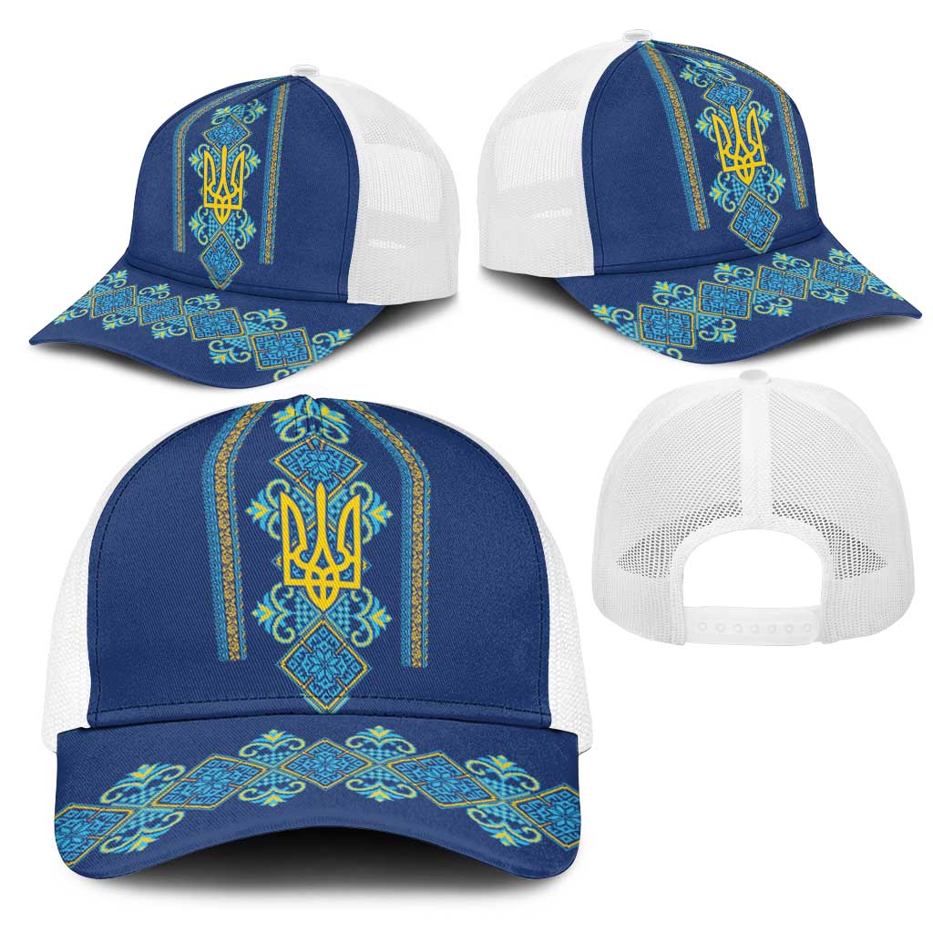 Vyshyvanka Day Mesh Trucker Cap Ukrainian Folk Traditions Pattern Blue Version
