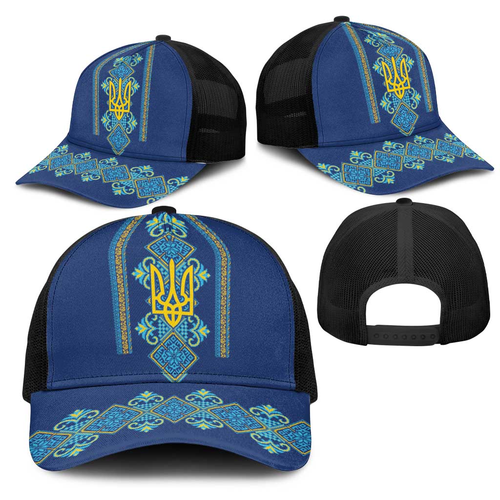 Vyshyvanka Day Mesh Trucker Cap Ukrainian Folk Traditions Pattern Blue Version