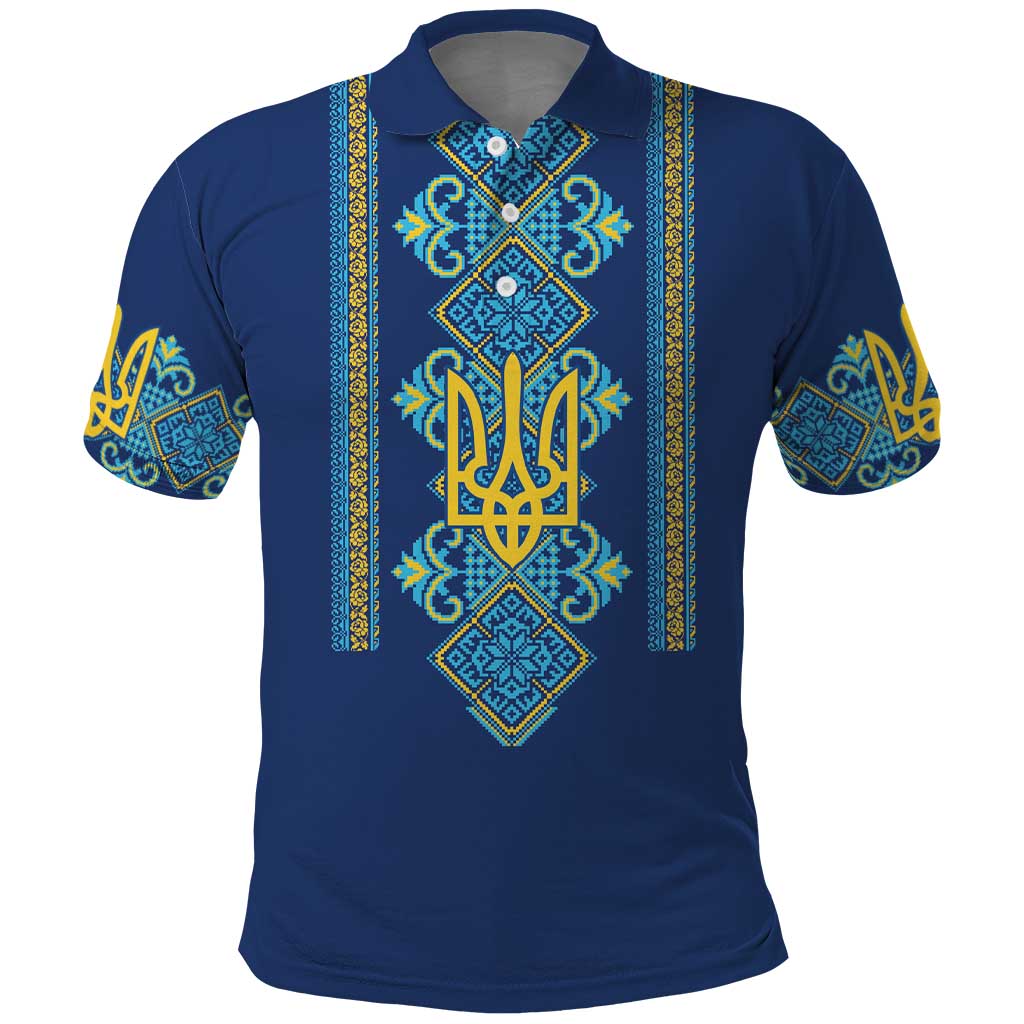 Vyshyvanka Day Polo Shirt Ukrainian Folk Traditions Pattern Blue Version