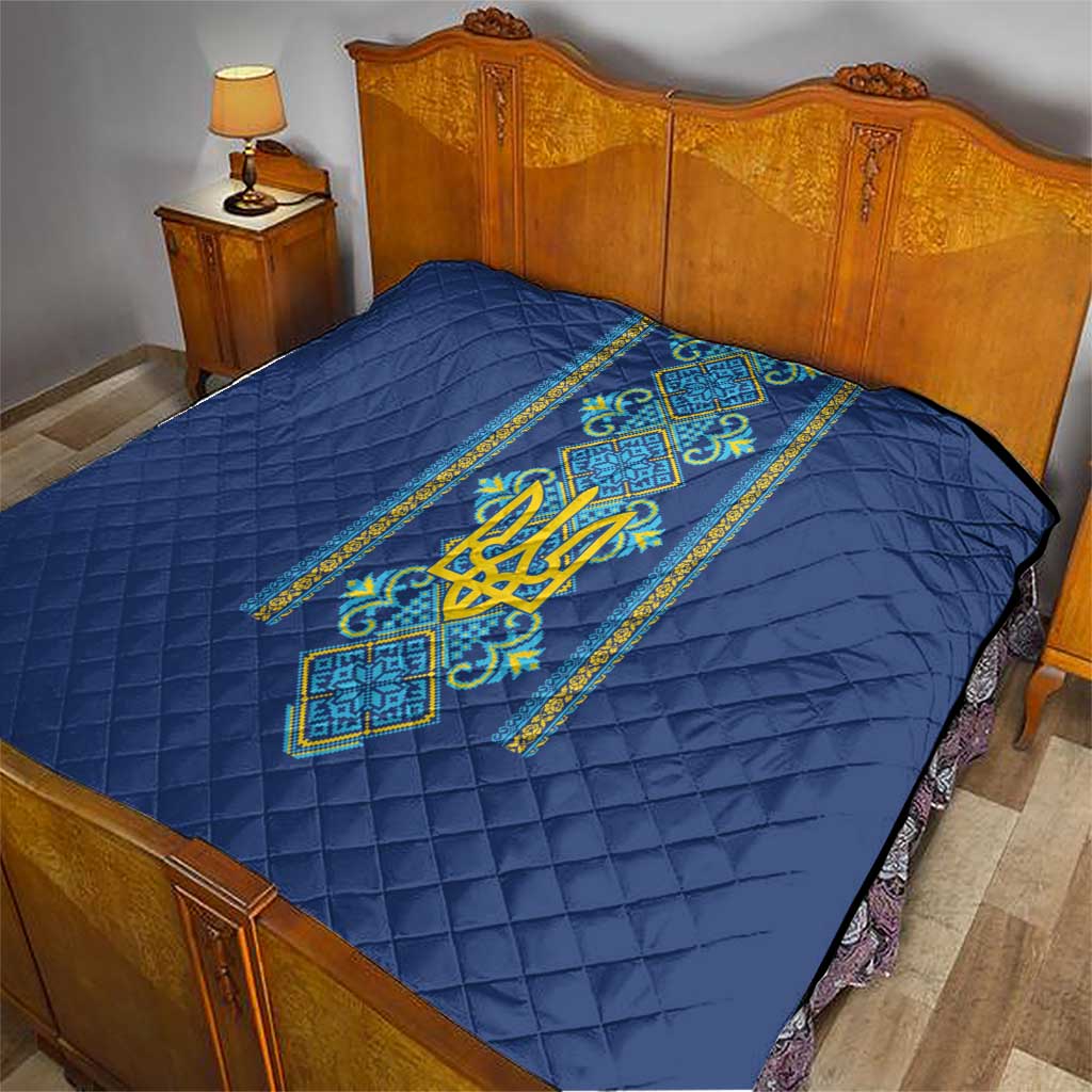 Vyshyvanka Day Quilt Ukrainian Folk Traditions Pattern Blue Version