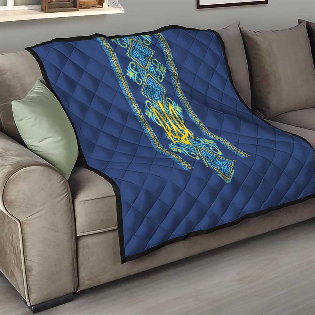 Vyshyvanka Day Quilt Ukrainian Folk Traditions Pattern Blue Version