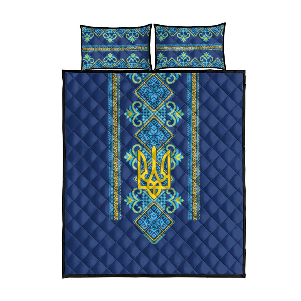 Vyshyvanka Day Quilt Bed Set Ukrainian Folk Traditions Pattern Blue Version