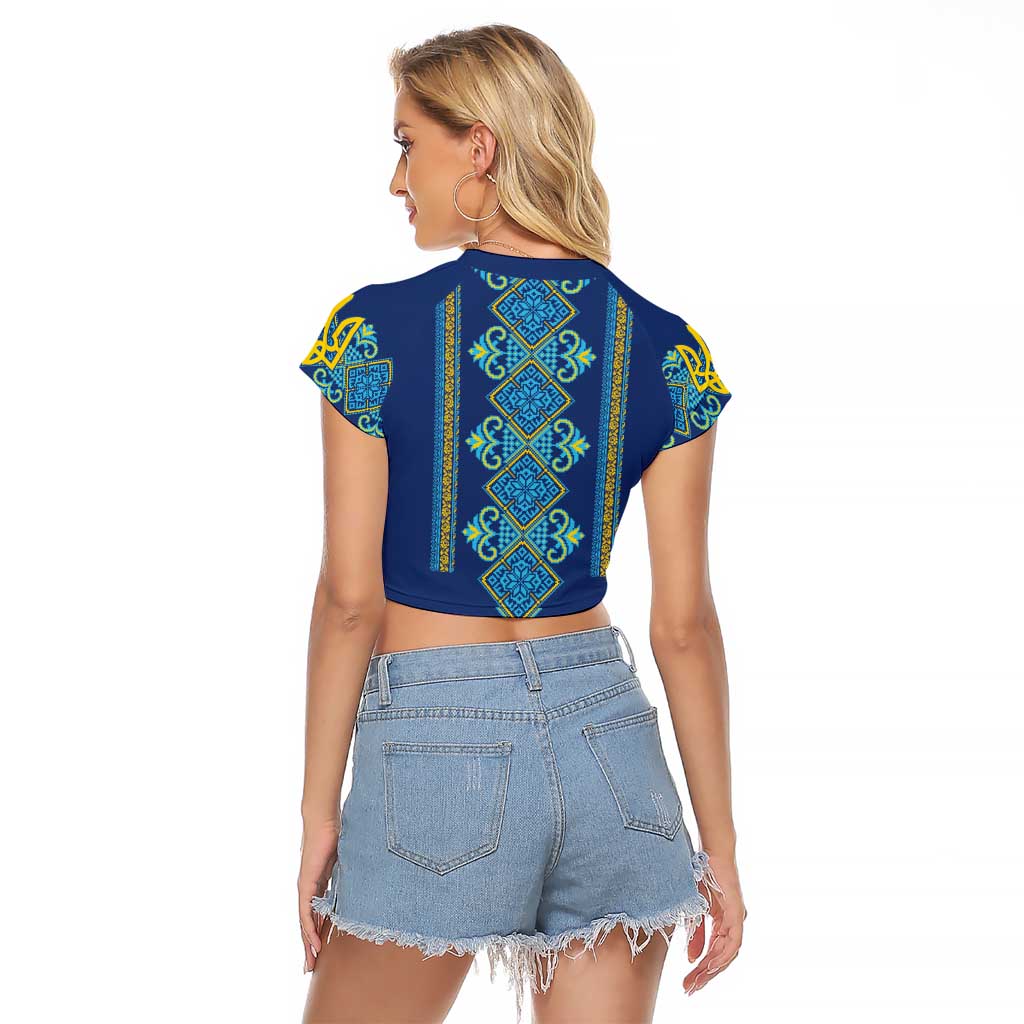 Vyshyvanka Day Raglan Cropped T Shirt Ukrainian Folk Traditions Pattern Blue Version