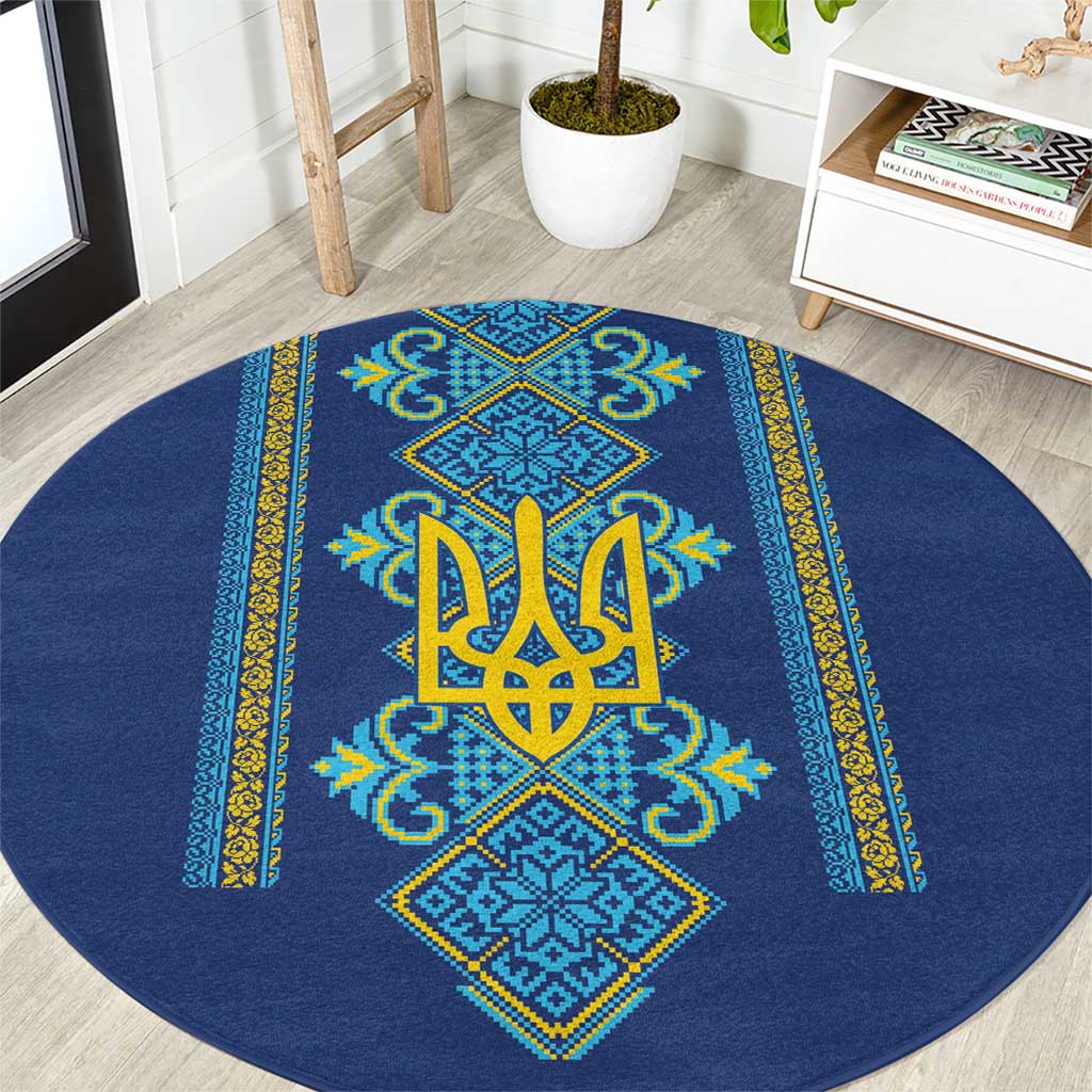 Vyshyvanka Day Round Carpet Ukrainian Folk Traditions Pattern Blue Version