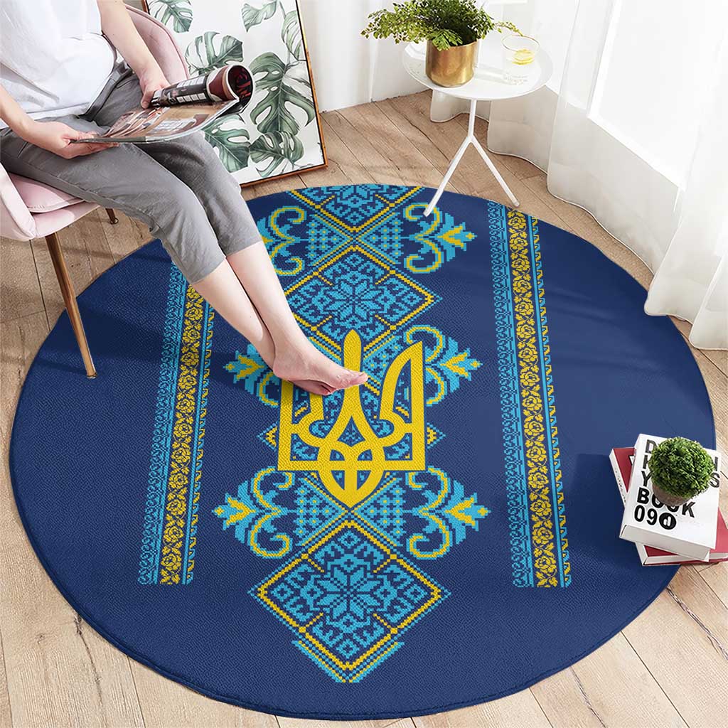 Vyshyvanka Day Round Carpet Ukrainian Folk Traditions Pattern Blue Version