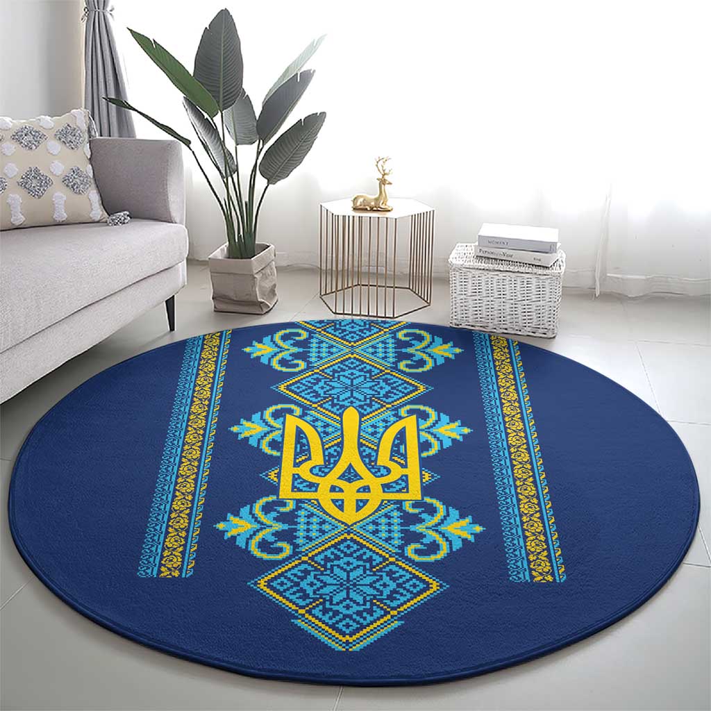 Vyshyvanka Day Round Carpet Ukrainian Folk Traditions Pattern Blue Version