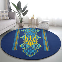 Vyshyvanka Day Round Carpet Ukrainian Folk Traditions Pattern Blue Version