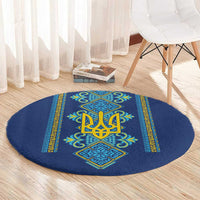 Vyshyvanka Day Round Carpet Ukrainian Folk Traditions Pattern Blue Version