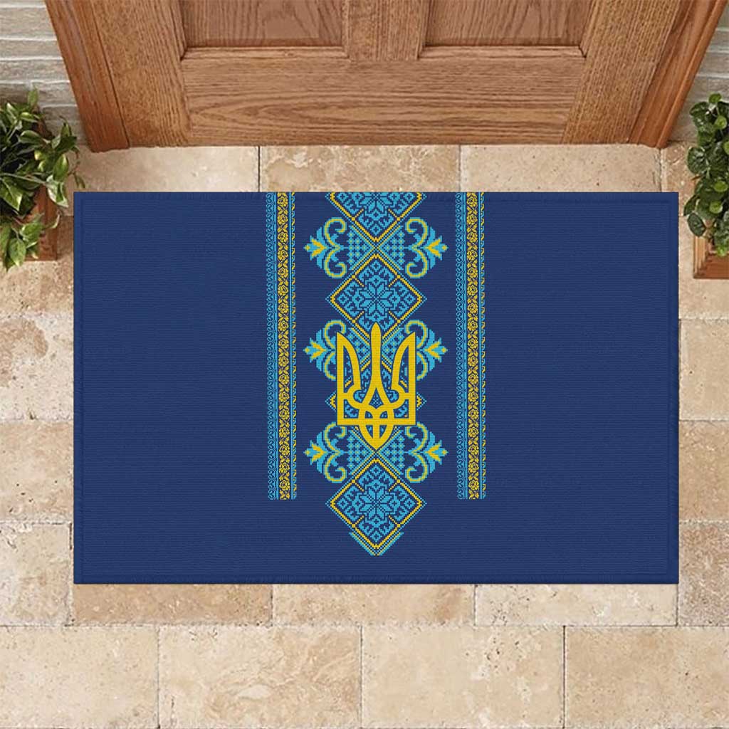 Vyshyvanka Day Rubber Doormat Ukrainian Folk Traditions Pattern Blue Version