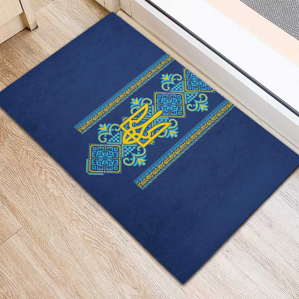 Vyshyvanka Day Rubber Doormat Ukrainian Folk Traditions Pattern Blue Version