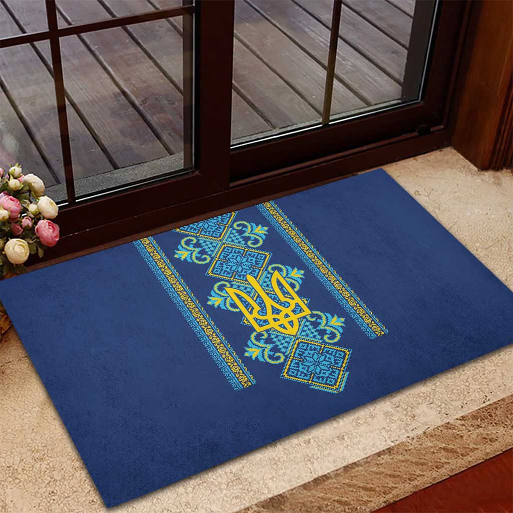 Vyshyvanka Day Rubber Doormat Ukrainian Folk Traditions Pattern Blue Version
